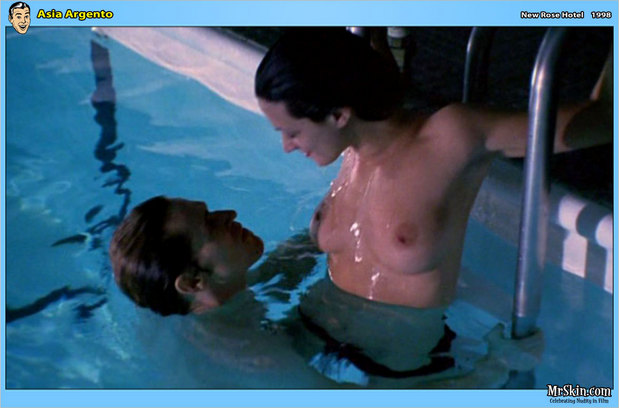 Asia Argento nude wet pool shot; Celebrity Hot 