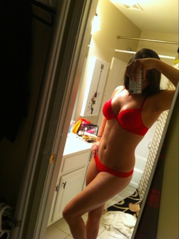 Hot body girlfriend in sexy red underwear selfshot; Non Nude Panties 